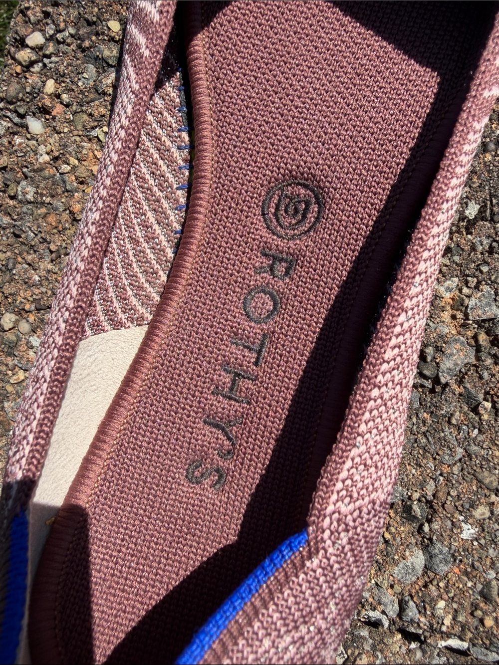 Rothy's Knit Ballet Flats in Dusty Rose with Blue Trim - Picture 2 of 6